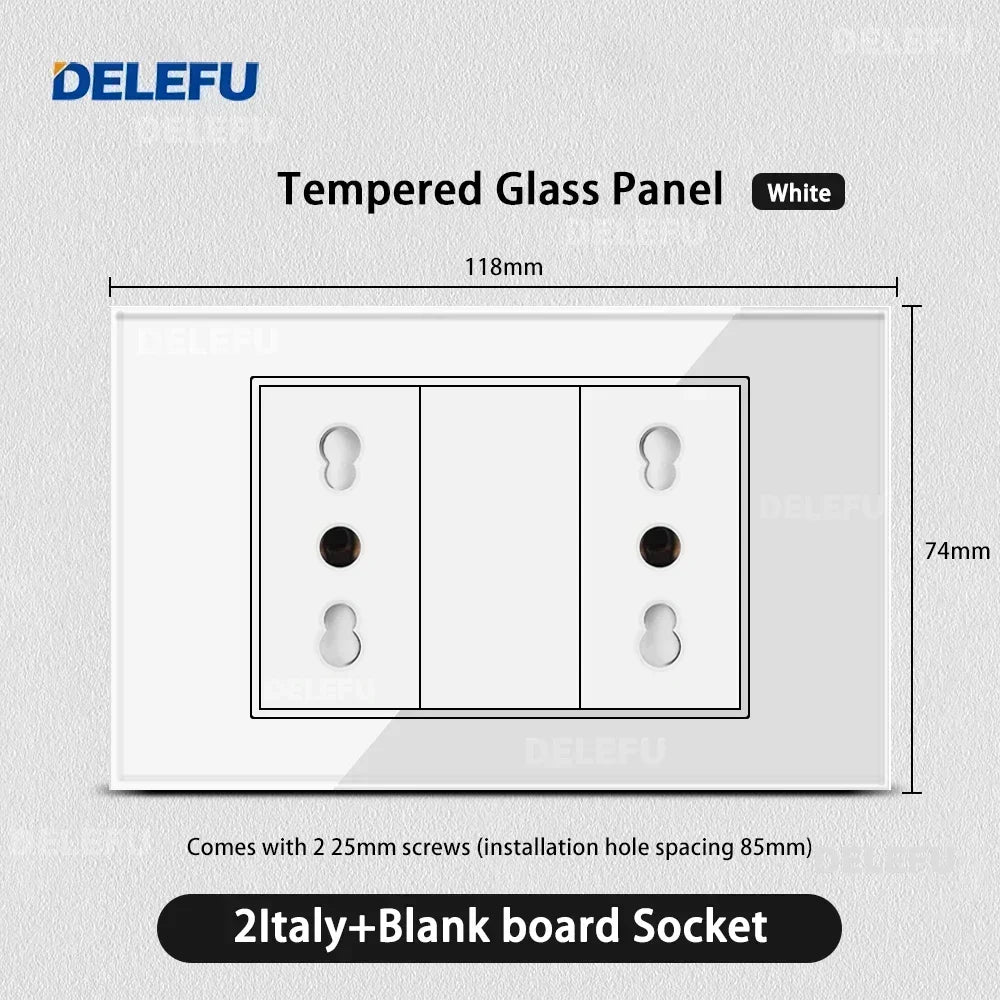 DELEFU Tempered Glass Wall Socket with USB-C Fast Charging – Schuko/Italy
