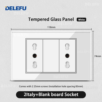 DELEFU Tempered Glass Wall Socket with USB-C Fast Charging – Schuko/Italy