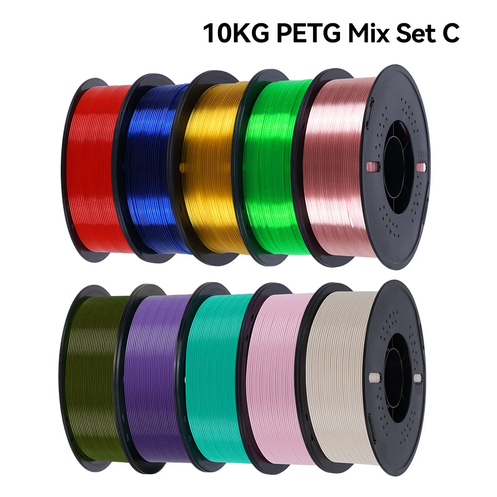10KG 3D Printer Filament Bundle – PLA & PETG Mixed Colors, 10 Rolls, 1.75mm