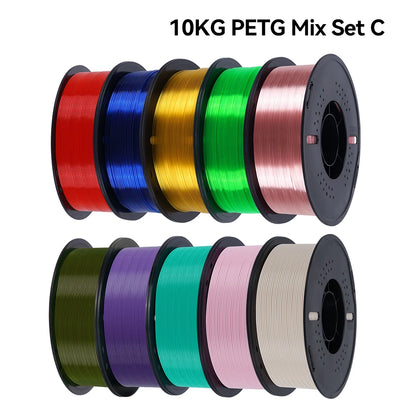 10KG 3D Printer Filament Bundle – PLA & PETG Mixed Colors, 10 Rolls, 1.75mm
