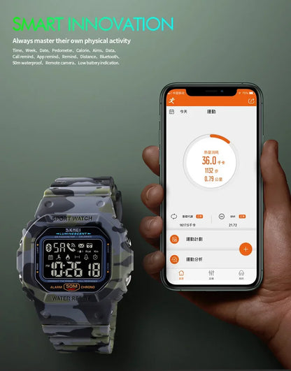 SKMEI 1629 Bluetooth Sport Digital Watch – Pedometer, Calorie Tracker for iPhone, Huawei, Xiaomi