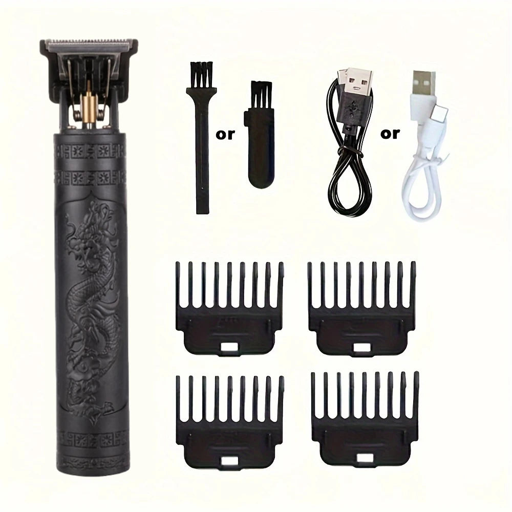 R.E.D. T9 LCD electric hair clipper for men with oil head precision trimming and adjustable blade, black and silver design.