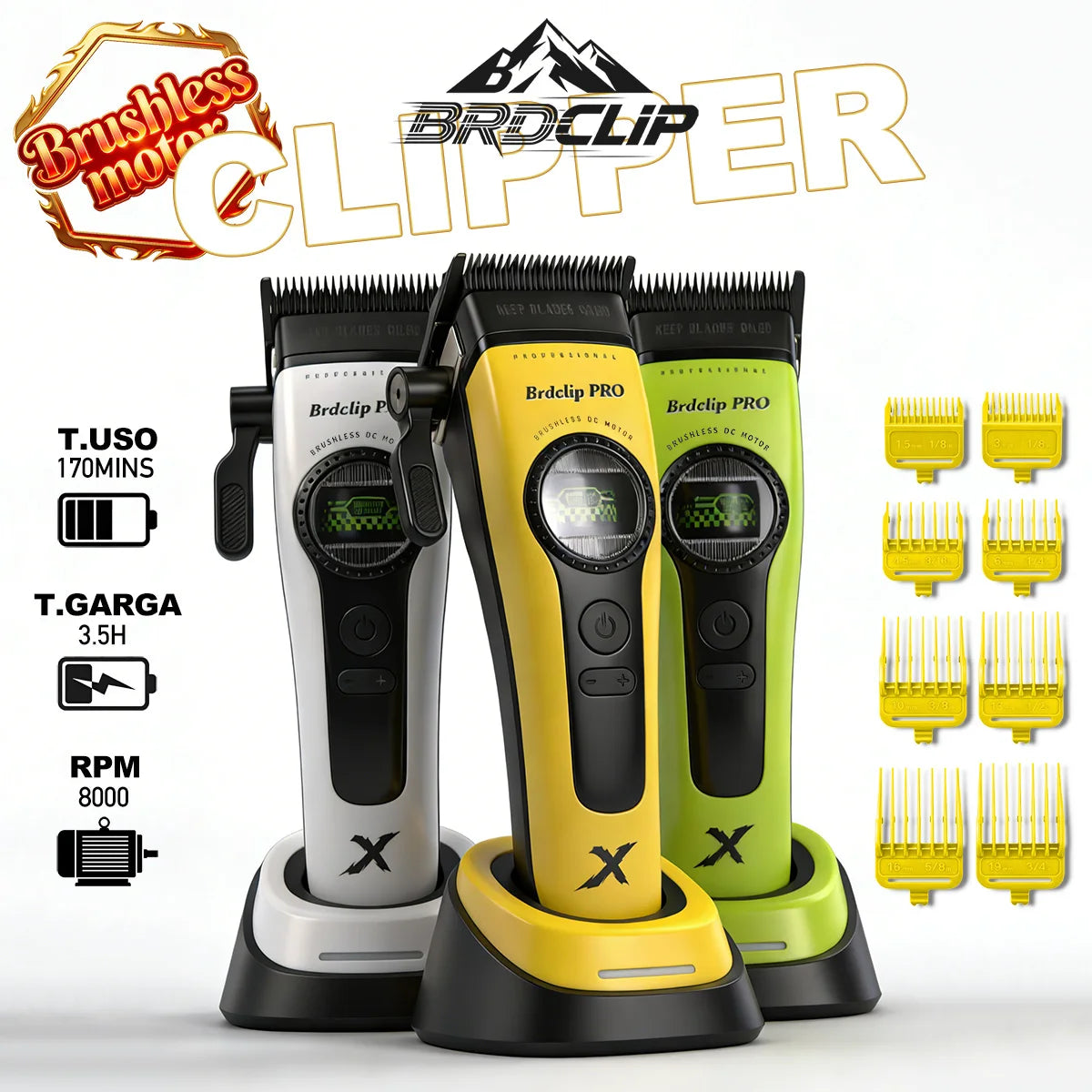 BRDCLIP 898C Professional Hair Clipper – 8000 RPM, DLC Blade, 160min Runtime, Barber & Home Use