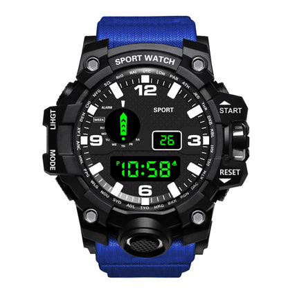 Men's sports electronic wristwatch with large dial, waterproof design, luminous display, and alarm from R.E.D. Shopping.