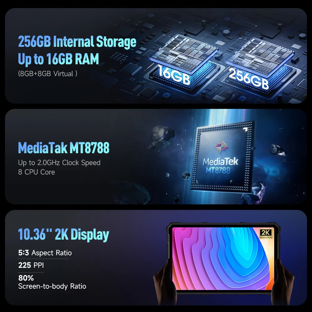 Ulefone Armor Pad 3 Pro – Rugged Tablet, 33280mAh, MT8788, 16GB+256GB, 10.36" 2K, 50MP, 4G LTE, Android 13