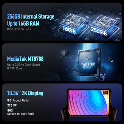 Ulefone Armor Pad 3 Pro – Rugged Tablet, 33280mAh, MT8788, 16GB+256GB, 10.36" 2K, 50MP, 4G LTE, Android 13