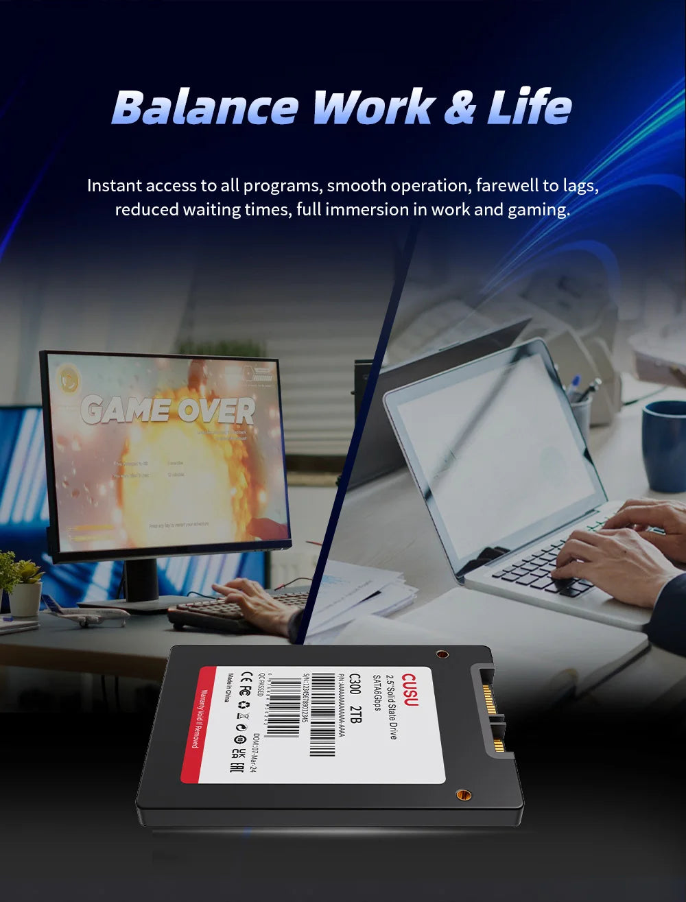 CUSU 2.5" SATA3 SSD | 128GB to 4TB | Internal Solid State Drive | Laptop & Desktop Upgrade