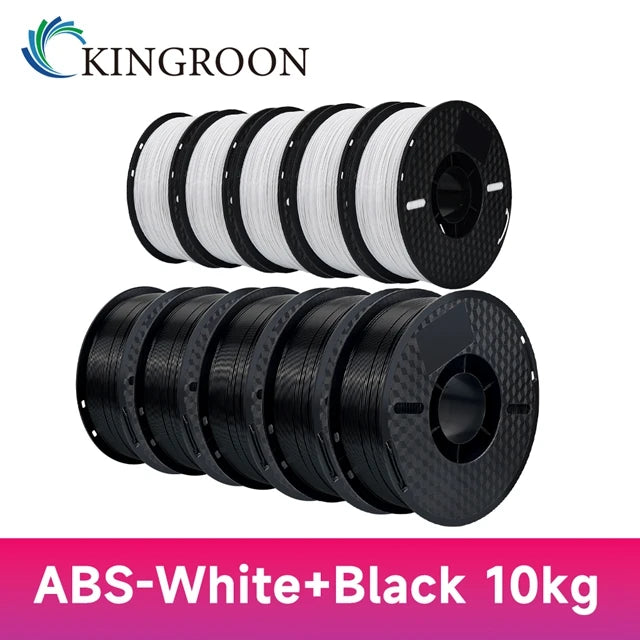 KINGROON 3D Printer Filament – 10KG Bulk, 1.75mm PLA / ABS / PETG, 10 Rolls, Black / White / Gray