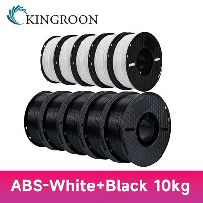 KINGROON 3D Printer Filament – 10KG Bulk, 1.75mm PLA / ABS / PETG, 10 Rolls, Black / White / Gray