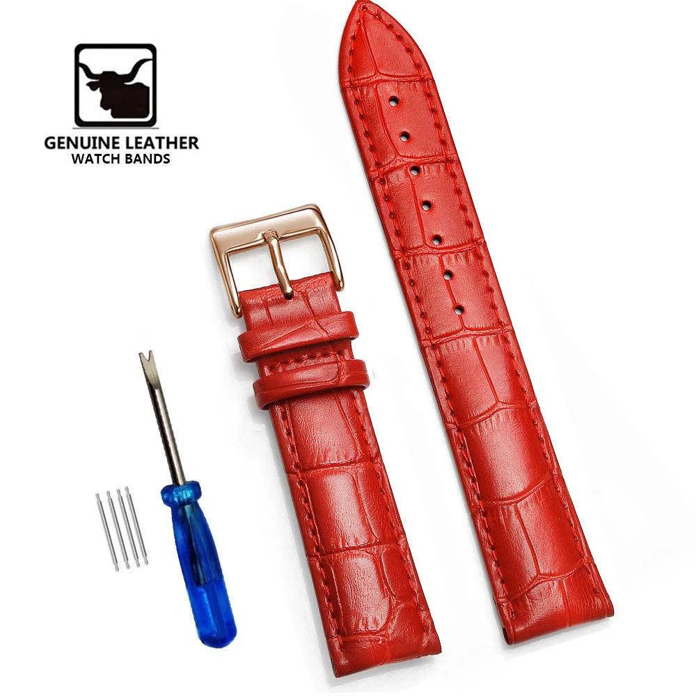 Premium Genuine Leather Watch Strap | 12–24mm, 9 Colors + Tool