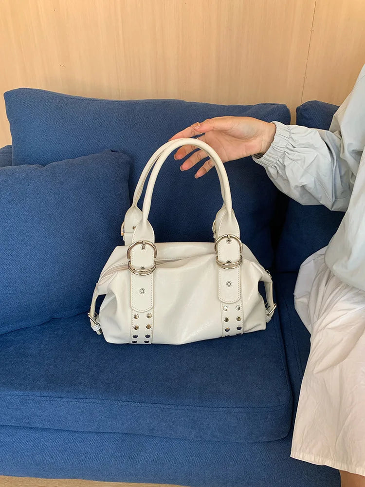 NIGEDU Rivet PU Leather Shoulder Bag