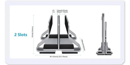 Adjustable Aluminum Vertical Laptop Stand — Tool-Free, 12–30mm Width, Universal Fit