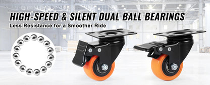 SucceBuy Swivel Plate Casters Set of 4 – 2–6 inch, Dual Locking PVC Wheels