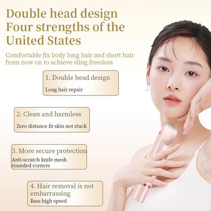 Dual-Head Rechargeable Electric Epilator for Women – Intimate Grooming, Body Hair Removal, Wet & Dry