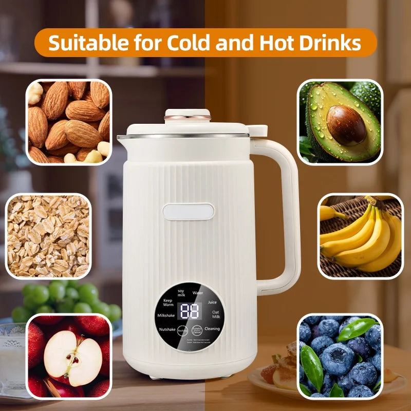 8-in-1 Automatic Nut Milk Machine & Coffee Maker – 40oz, Self-Cleaning, Delay Start, Keep Warm