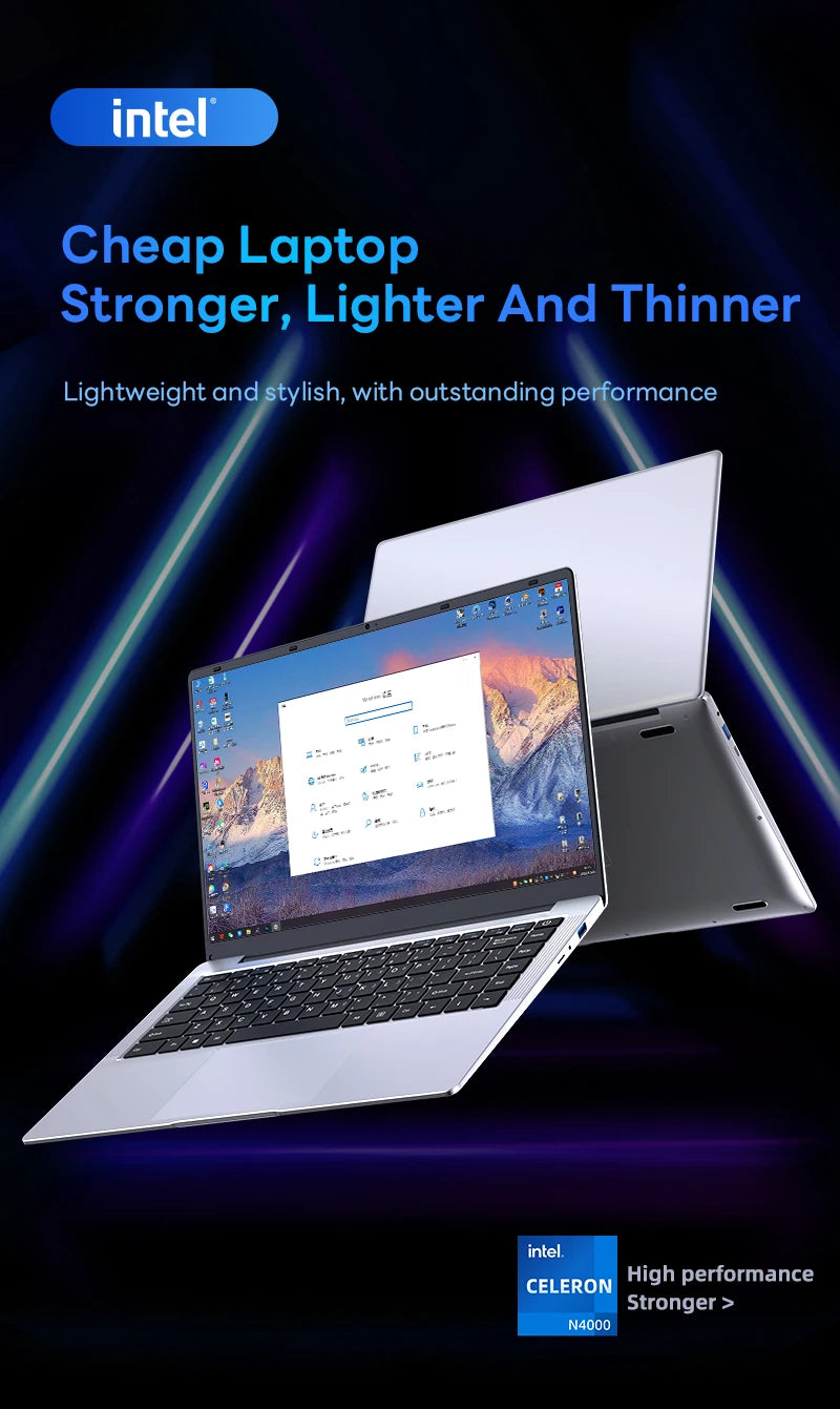 BYONE N7P-N4000 14" Ultraslim Laptop – Intel Celeron N4000, 8GB DDR4, 128GB–1TB SSD, Windows 11