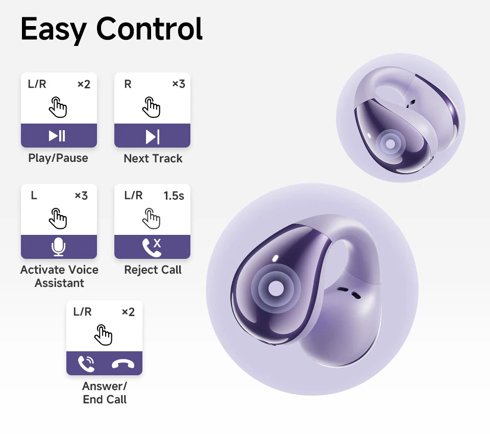 QCY Crossky C30 Ear Clip Bluetooth 5.4 Earphones – Open Ear Sports TWS, Dual-Connection