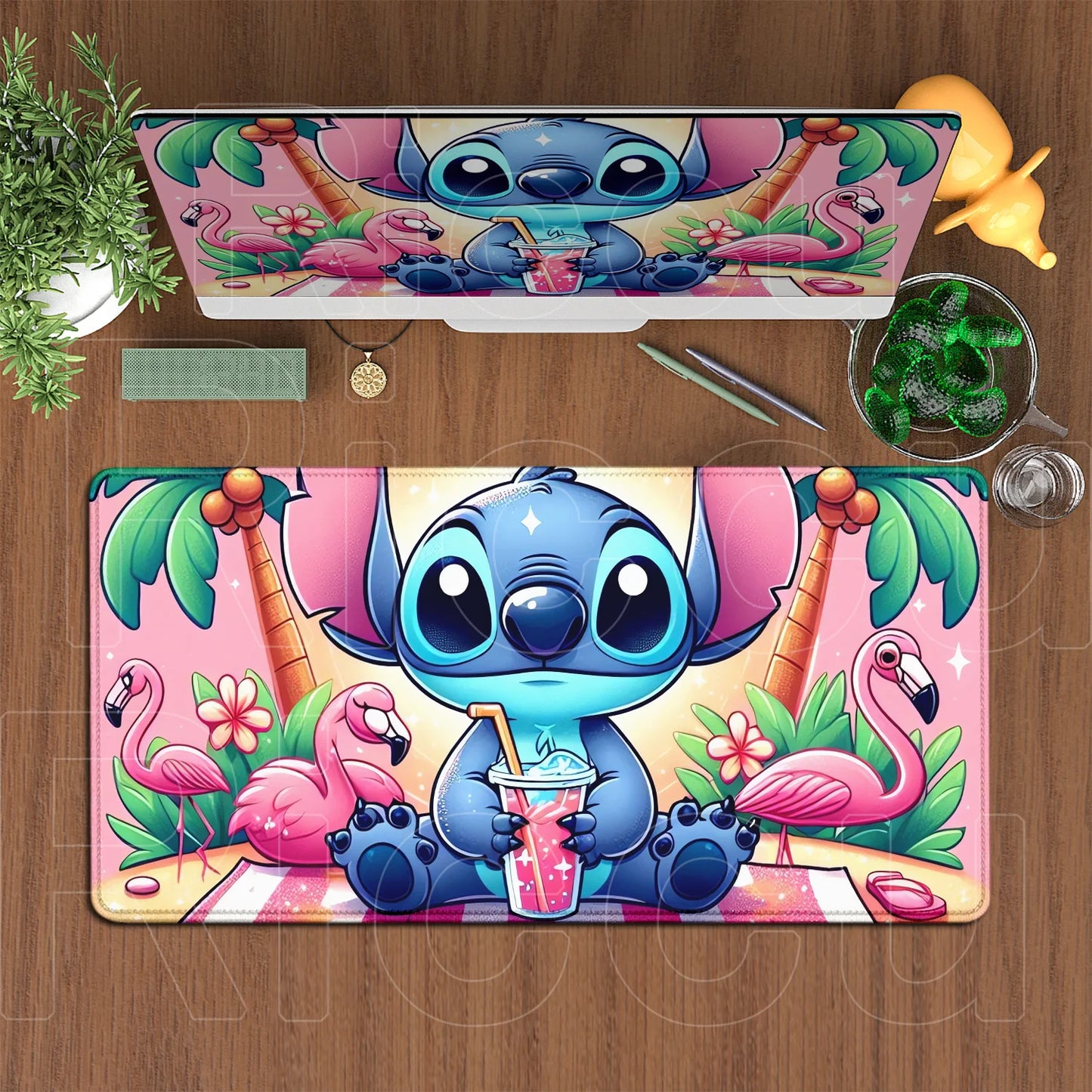 Cute Anime XXL Gaming Mouse Pad – Kawaii Stitch Design, Lock Edge, Non-Slip Rubber