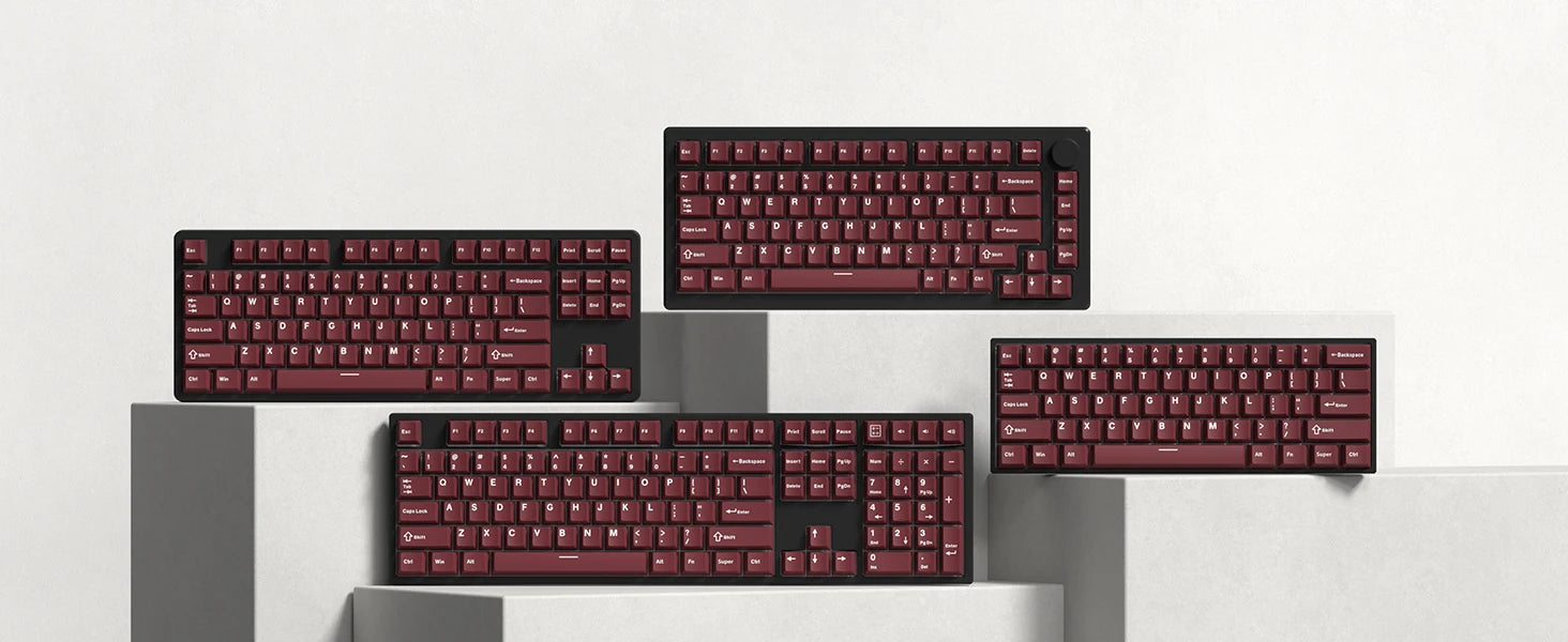 Retro dark red PBT keycap set with 126 keys for mechanical keyboards, Cherry profile, double shot construction by R.E.D. Shopping