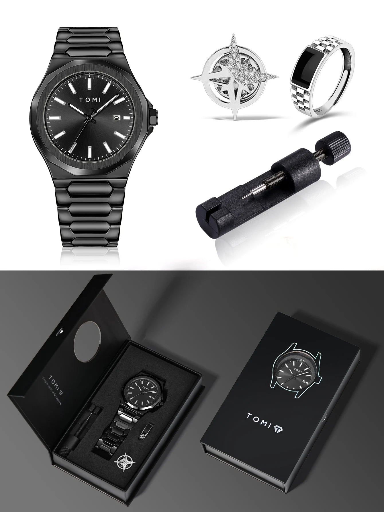 TOMI Luxury Men’s Watch & Gift Box Set – Business Quartz Watch