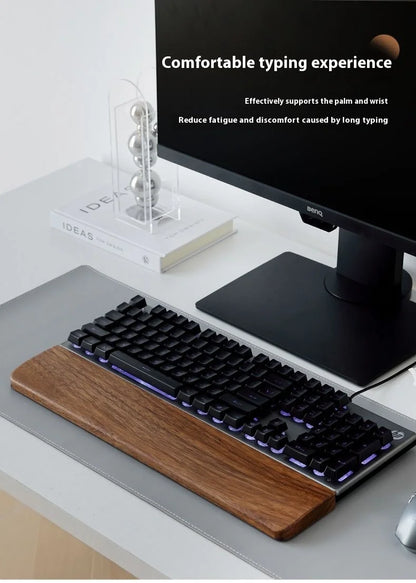 Walnut Wood Mechanical Keyboard Wrist Rest — Ergonomic Palm Pad, 87/98/104/108 Key