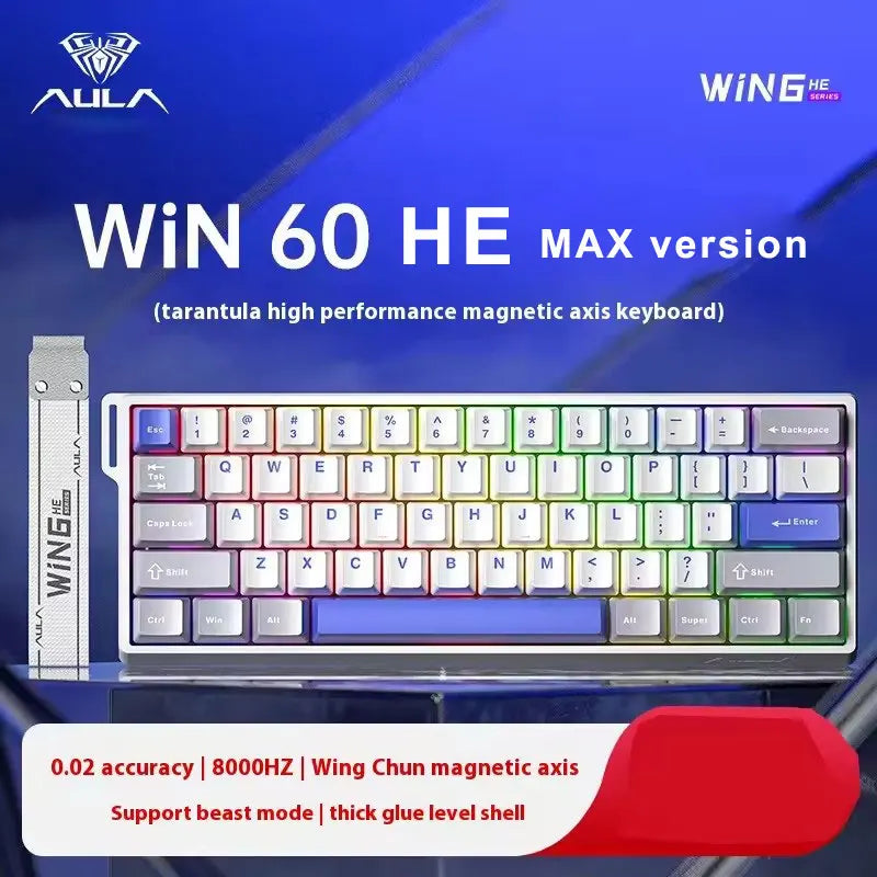 Red Aula Win68 HE magnetic mini gaming keyboard with RGB backlit mechanical keys, hot-swappable switches, wired connection for PC gaming