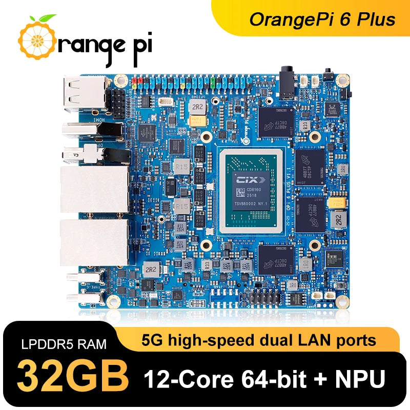 Orange Pi 6 Plus 32GB – Single Board Mini PC, DDR5, 45TOPS NPU, M.2 NVMe