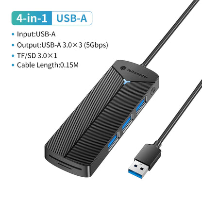Yottamaster 4-in-1 USB 3.0 Hub | 5Gbps | Ultra-Slim OTG Adapter | USB-A & Type-C | For PC & Mac