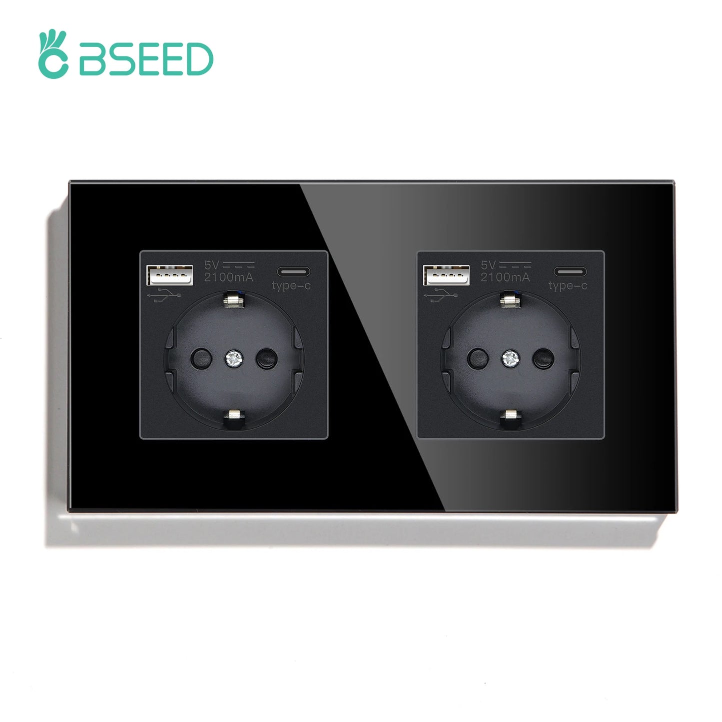 BSEED EU Wall Socket with USB-C Charging Port – Glass Panel 16A