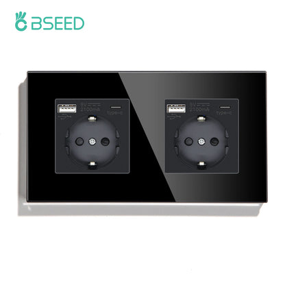 BSEED EU Wall Socket with USB-C Charging Port – Glass Panel 16A