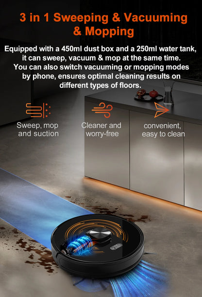 ABIR X9 Robot Vacuum Cleaner – Laser LiDAR, 6500PA Suction, UV Spot Cleaning, Multi-Floor Map, Auto Carpet Boost