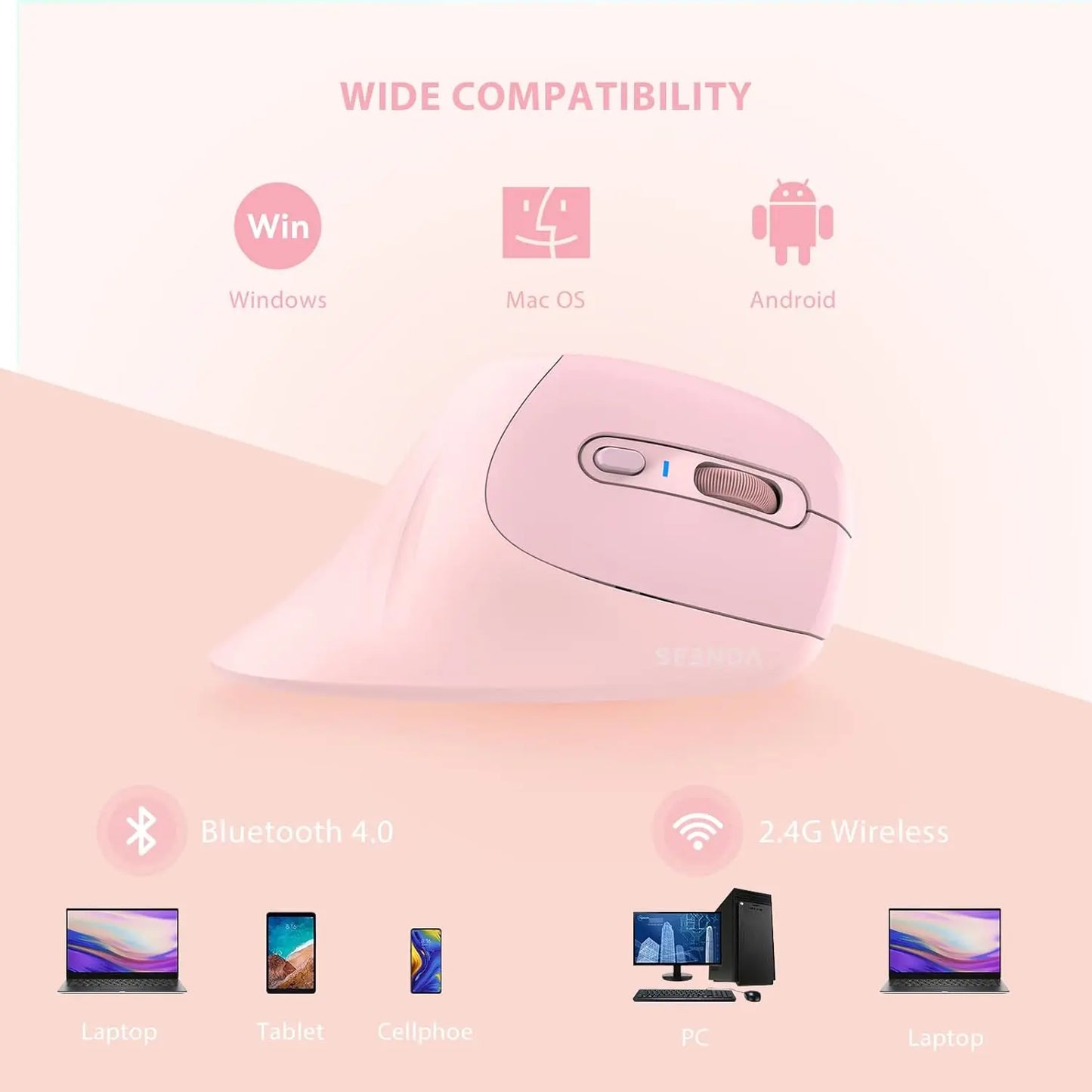 Seenda Bluetooth Vertical Ergonomic Mouse — Dual Mode Wireless for PC, Laptop & Mac