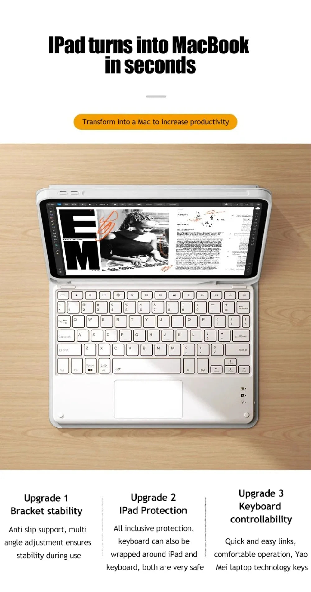 Wireless Magic Keyboard & Mouse Case for iPad Pro 11/13, Air 11/13, iPad 7-10 Gen – Bluetooth, Touchpad
