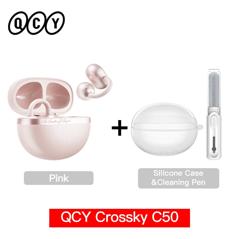 QCY Crossky C50 Open-Ear Clip-On Wireless Earbuds – Bluetooth 6.0, 4 AI Mics, Bass Boost, 60Hrs