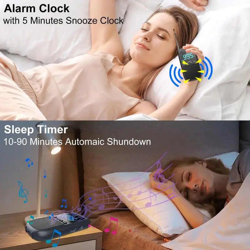 Mini AM/FM Portable Radio – Pocket Stereo Speaker, Rechargeable, Alarm Clock for Outdoor