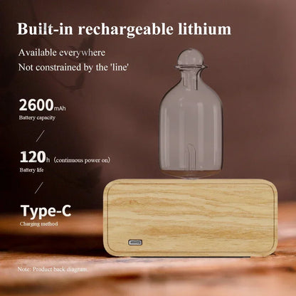 Professional Aromatherapy Nebulizer Diffuser — Wood & Glass, Waterless, 2600mAh Battery, Scent Machine