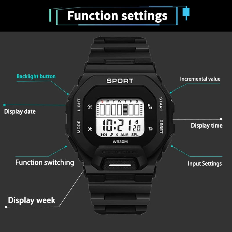 YIKAZE Men's LED Digital Sport Watch – Waterproof, Outdoor Adventure, Multifunctional