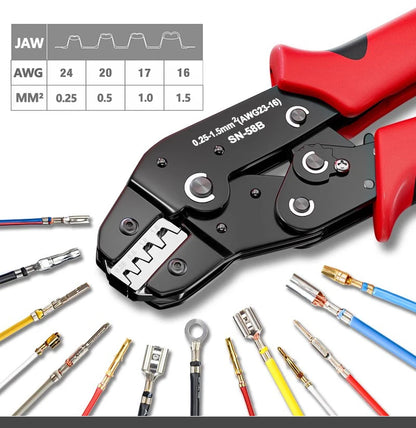 Ratcheting Crimping Tool Set SN-58B – For Dupont, JST, MOLEX & Open Barrel Terminals