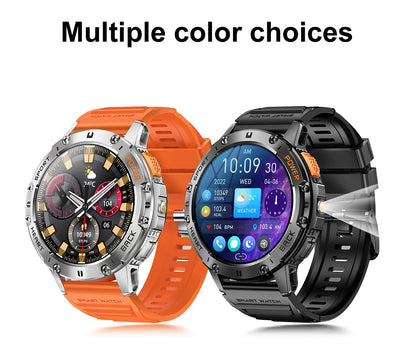 AMOLED Smart Watch for Men – Flashlight, Sports, Waterproof, Bluetooth Call + Box