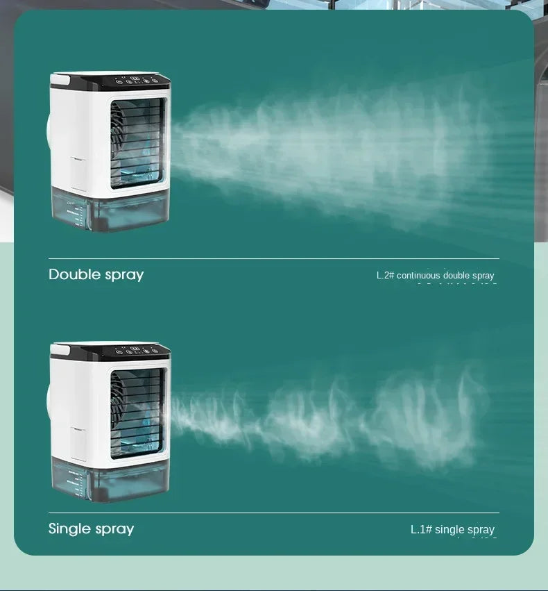 Portable Desktop Air Cooler Fan — Dual Spray, Ultrasonic Atomization, 3-Speed, Night Light
