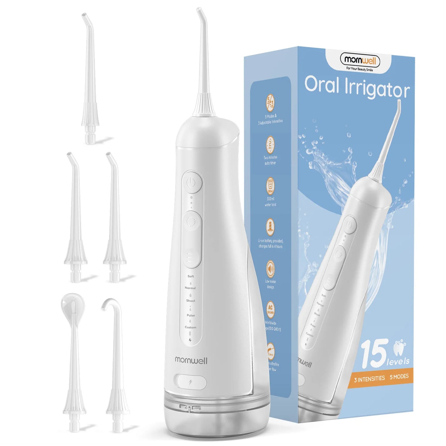 Portable Oral Irrigator | 5 Jet Tips | 5 Modes | 300ml | IPX7 Water Flosser