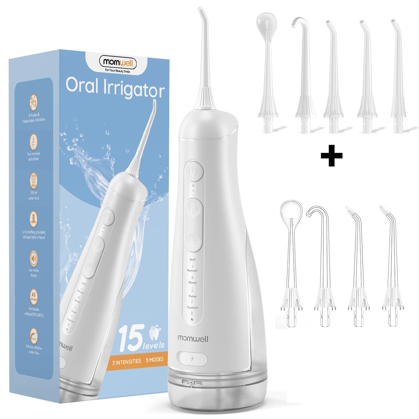 Portable Oral Irrigator | 5 Jet Tips | 5 Modes | 300ml | IPX7 Water Flosser