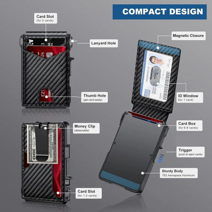 RFID Blocking Pop-Up Metal Wallet with Money Clip