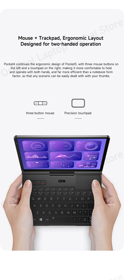 GPD Pocket 4 Mini Laptop – 8.8" 2.5K 144Hz, AMD Ryzen 7 8840U / AI 9 HX 370, Up to 32GB RAM