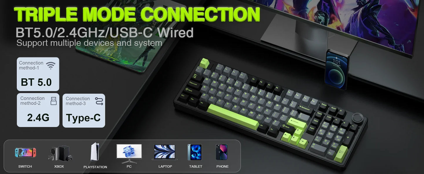 AULA F99 Pro 96% Gaming Mechanical Keyboard – Tri-Mode BT/2.4GHz/USB-C, Hot-Swap, 8000mAh, RGB, PBT Keycaps