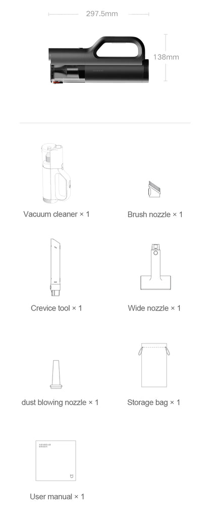 Xiaomi MIJIA Car Vacuum Cleaner – 21kPa Suction, 2400mAh Battery, Type-C Fast Charge, 150ml Dust Cup