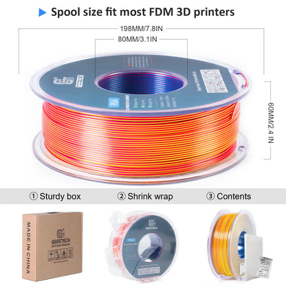 Geeetech Tri-Color Silk PLA Filament 1.75mm – 1KG Spool, Vacuum Packed