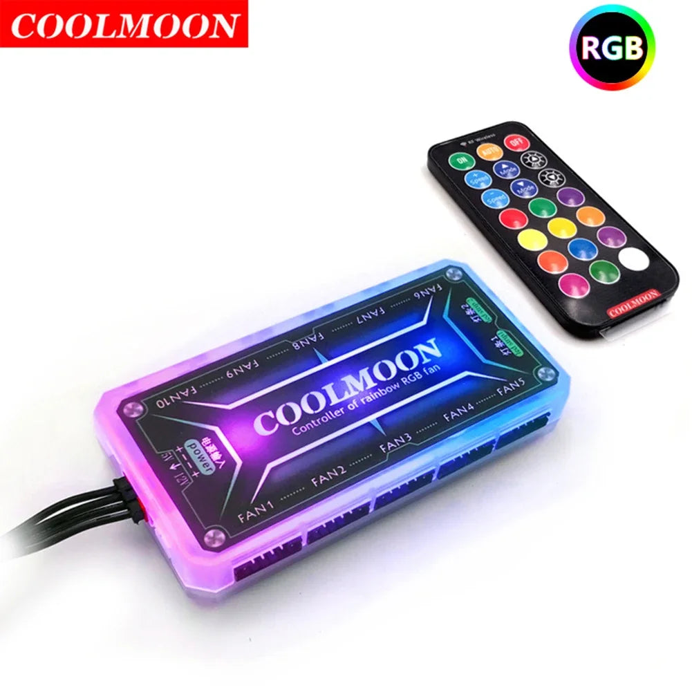 COOLMOON ARGB Fan Hub Controller – 12V 6-Pin, Remote Control, Silent
