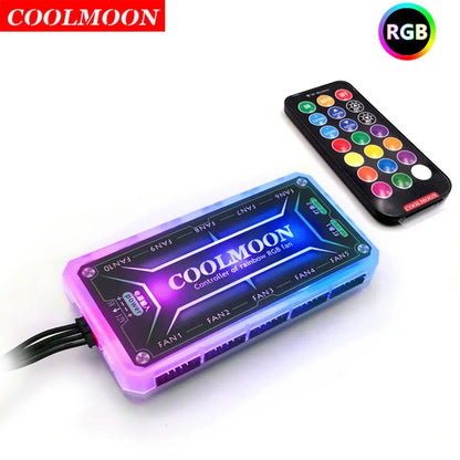 COOLMOON ARGB Fan Hub Controller – 12V 6-Pin, Remote Control, Silent