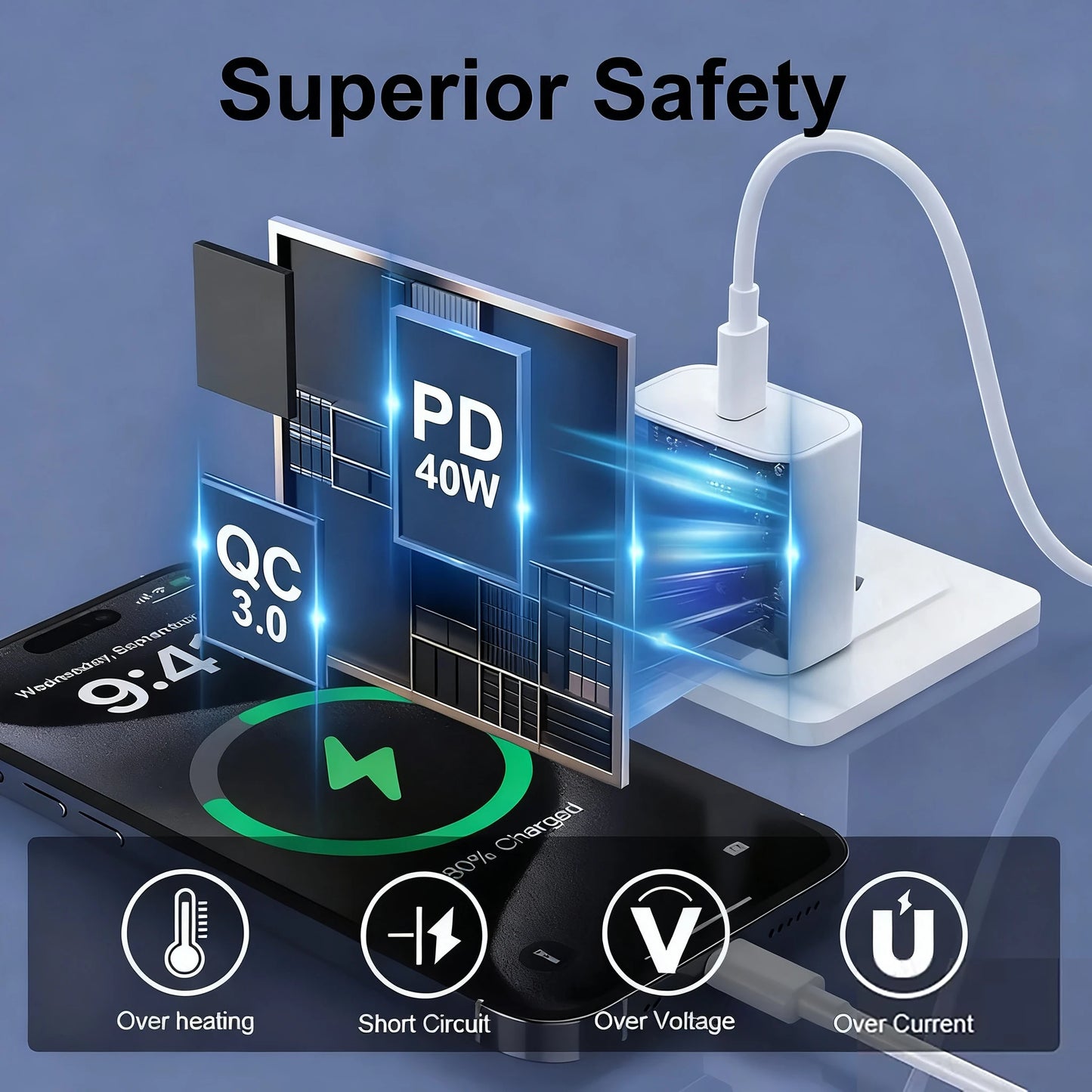 40W USB-C Fast Charger - Dual Port PD Quick Charge Wall Adapter